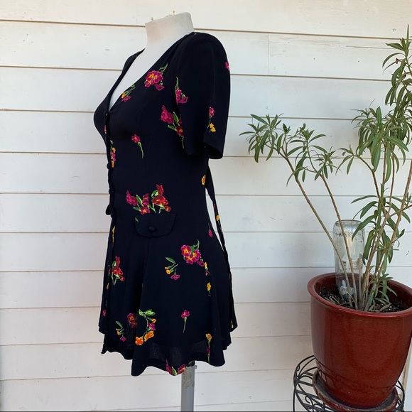 Vintage Betsey Johnson 90 2000 y2K Babydoll Rayon Floral Button Mini Slip Dress - Picture 3 of 6